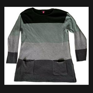 VINCE CAMUTO Colorblock Stripe Pocket Sweater Orig $89 Green, Gray L